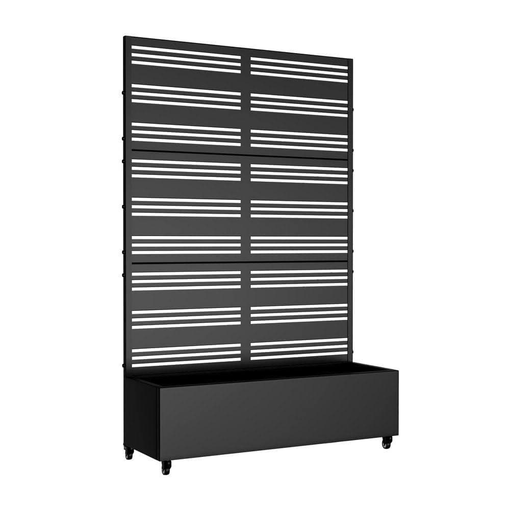 Lirago 72 in. H x 47 in. W Rectanglar Black Outdoor Metal Privacy Screen Planter Box Wall Decor in Louvered Pattern (2)