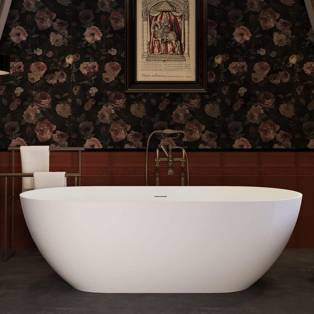 WELLFOR 69 in. x 30 in. Luxury Solid Surface Freestanding Soaking Bathtub in Matte White with Overflow and Pop-up Drain (1)