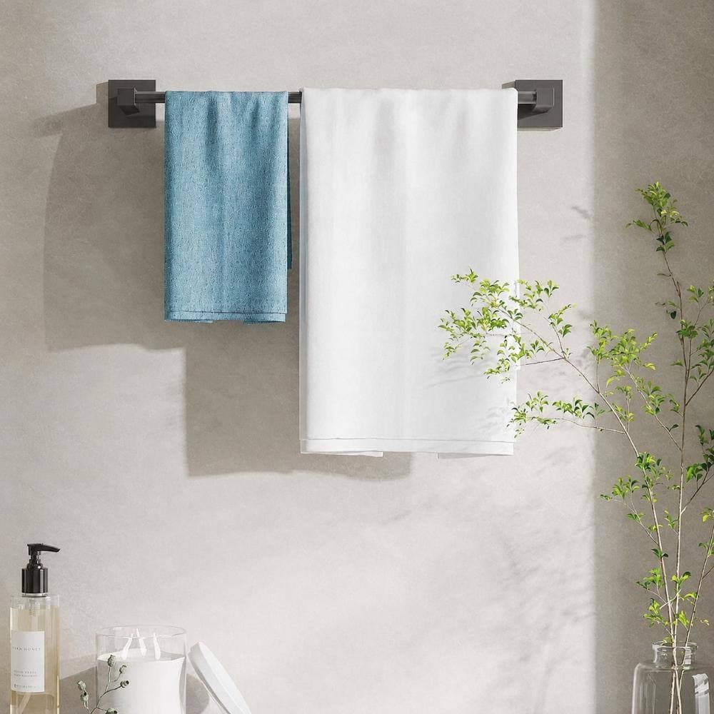 Unbranded 18 in. Wall Mount Square Base Single Towel Bar Bathroom Rod and Holder in Matte Black Stainless Steel (3)