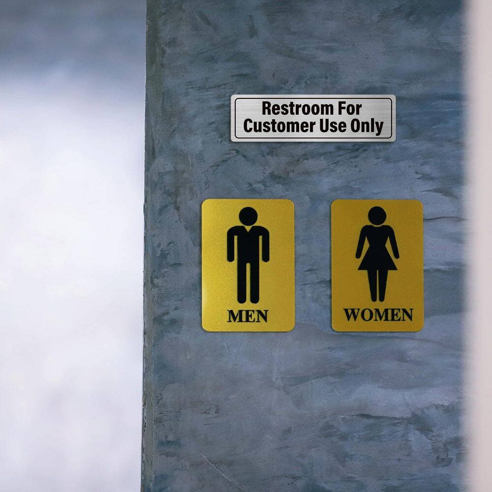 LAIFUCAM 4 Pack Brushed Aluminum Restroom for Customers Only Sign Business Bathroom Door Signage with Double Sided Tape (2)