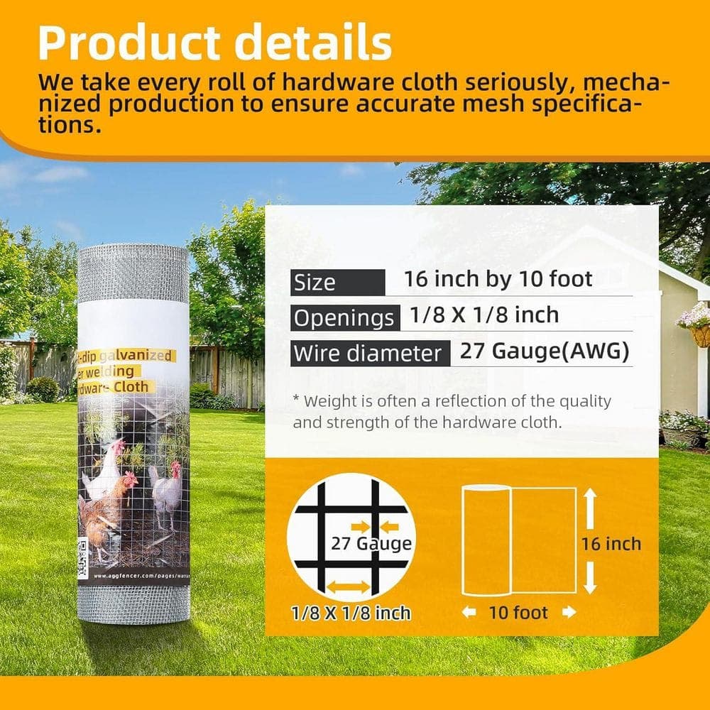 Unbranded Hardware Cloth 16in x 10ft 1/8 inch 27Ga Hot Dipped Galvanized Welded Metal Fencing Roll Mesh for Garden Poultry Netting (2)