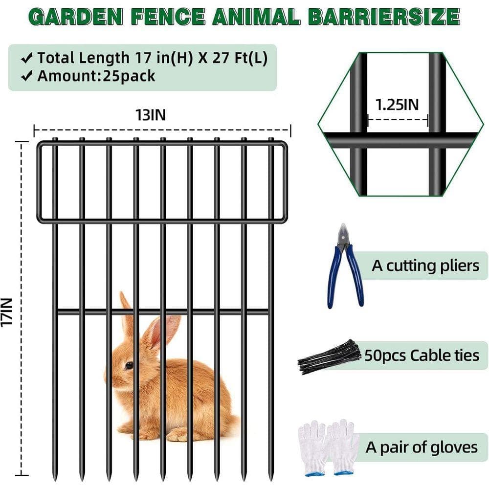 KIWDZFU Animal Barrier Fence 25 Pack No Dig Garden Fence 17 in.(H) X 27 ft.(L) Rustproof Dog Rabbit Blocker Outdoor Yard (3)