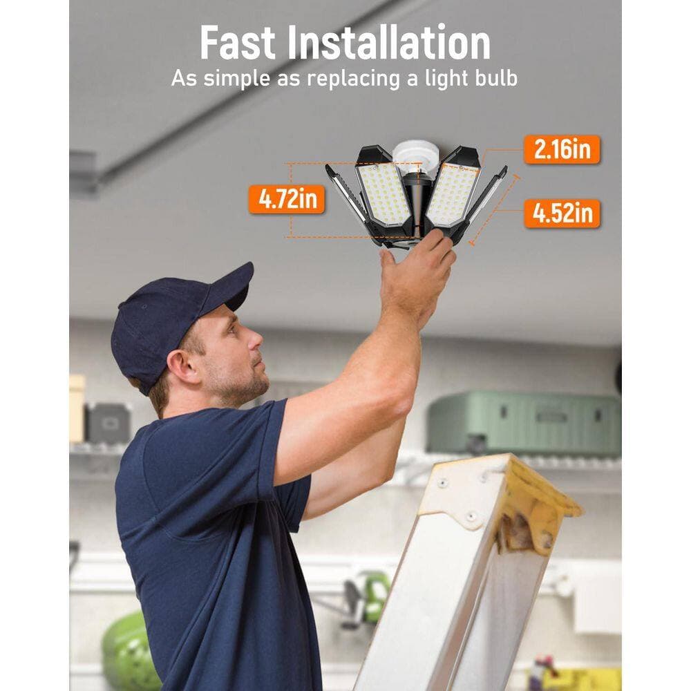 Lukyamzn 10000 Lumen LED Garage Light Bulb 2-Pack with 6 Plus 1 Deformable Panels 6500K Screw in E26 E27 Base (3)