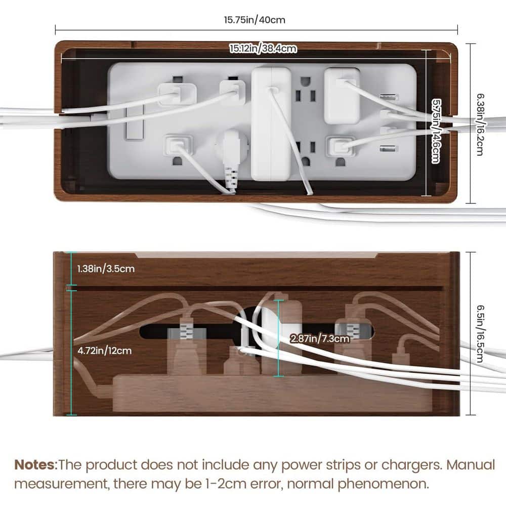 Ahfiwaso Extra Large Double Layer Wooden Cable Management Box Cord Organizer with Divider Brown for Desk TV Stand Office 1 Piece (3)