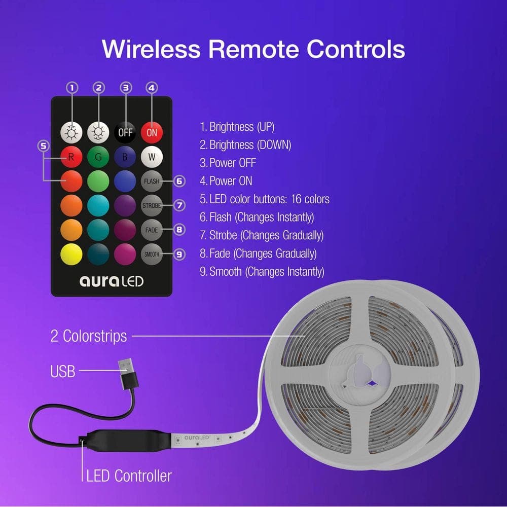 auraLED 100 ft. USB Plug-in Dimmable Cuttable Color Changing Integrated LED Strip Light (4)