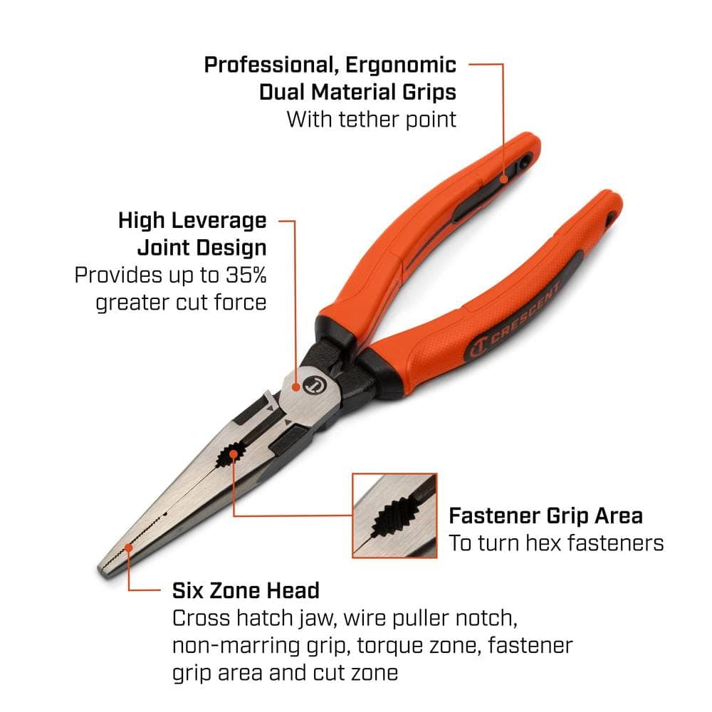 Crescent 8 in. Z2 High Leverage Long Nose Pliers with Dual Material Grips (2)