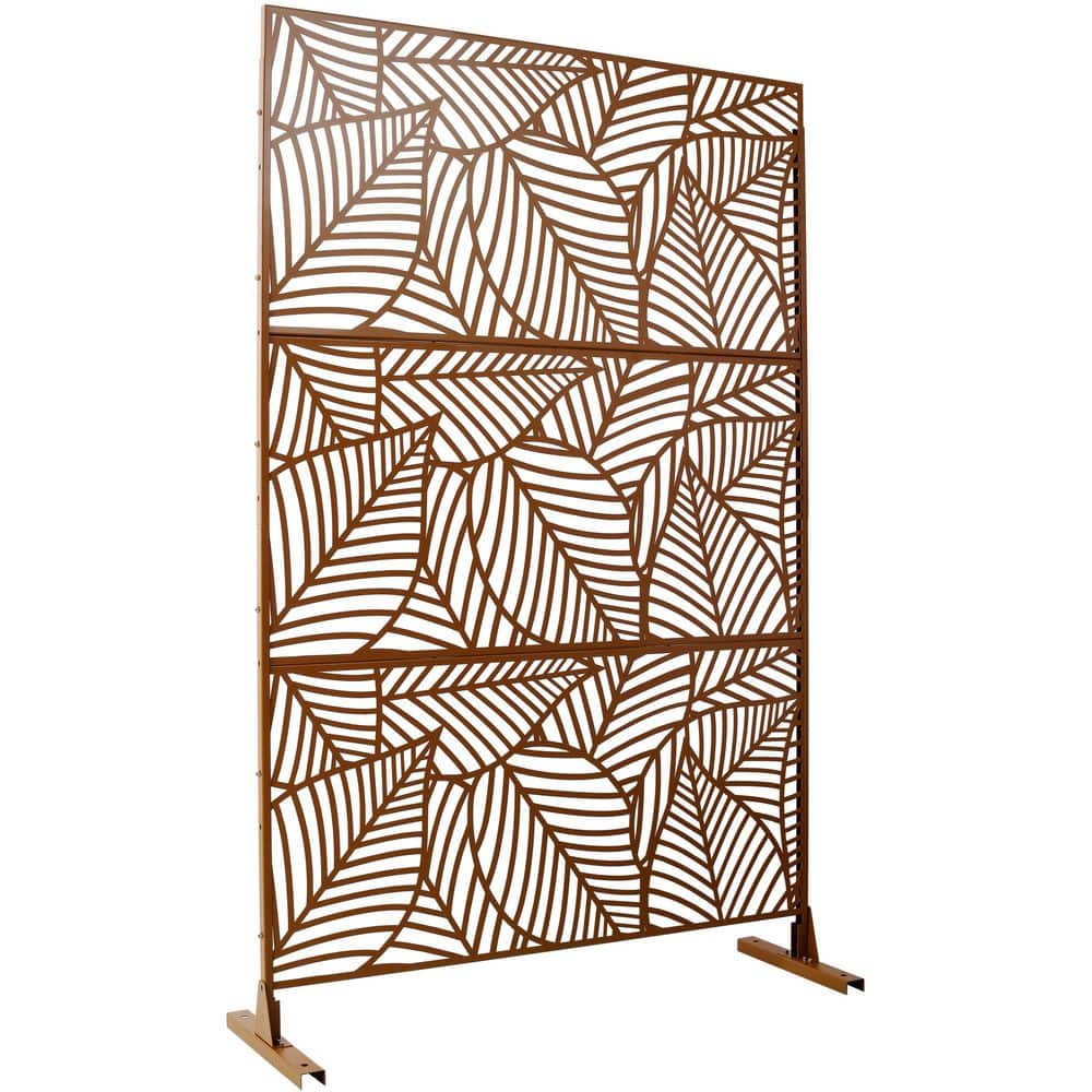 cadeninc 4 ft. x 6.33 ft. Brown Outdoor and Indoor Metal Privacy Screen Fence Panels for Outside Lawn Garden (1)