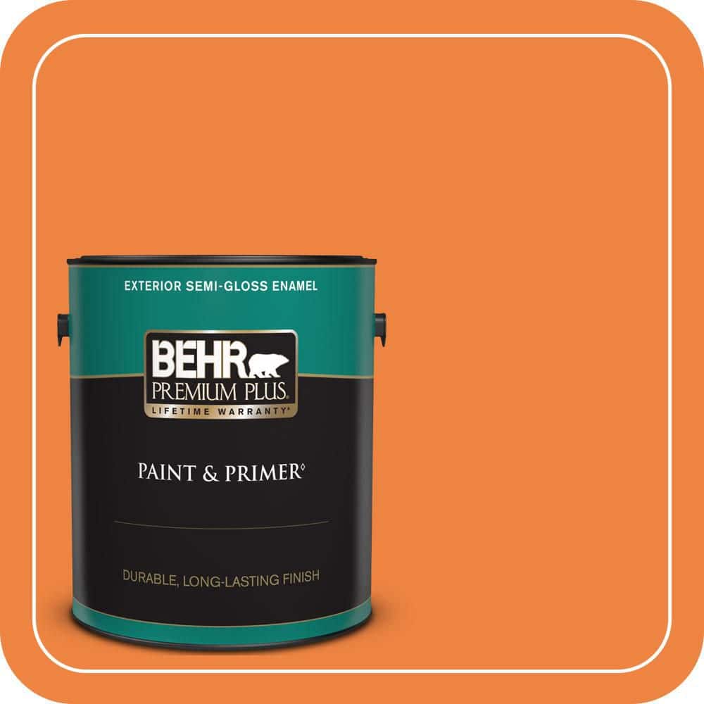 BEHR PREMIUM PLUS 1 gal. #P220-7 Construction Zone Semi-Gloss Enamel Exterior Paint & Primer