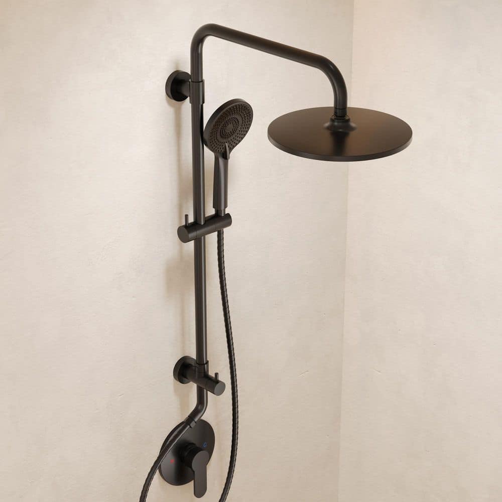 YAWWALK 2-Spray Round High Pressure Wall Bar Shower Kit with 3-Spray Hand Shower in Matte Black (Valve Included) (3)
