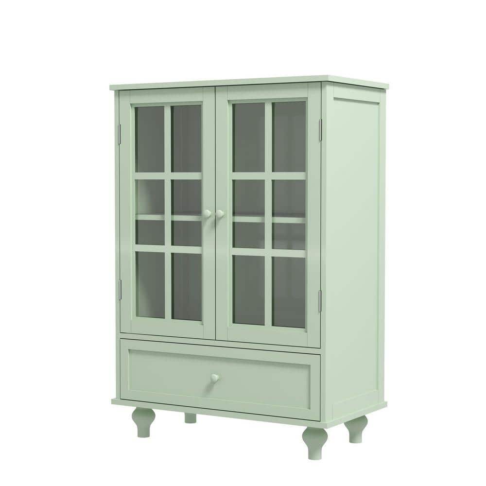 COWLOWN 28 in. W x 15 in. D x 38 in. H Green Linen Cabinet with Double Glass Doors and Drawer (1)