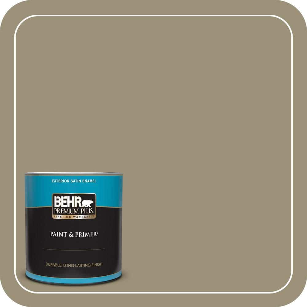 BEHR PREMIUM PLUS 1 qt. #N340-5 Grassy Savannah Satin Enamel Exterior Paint & Primer