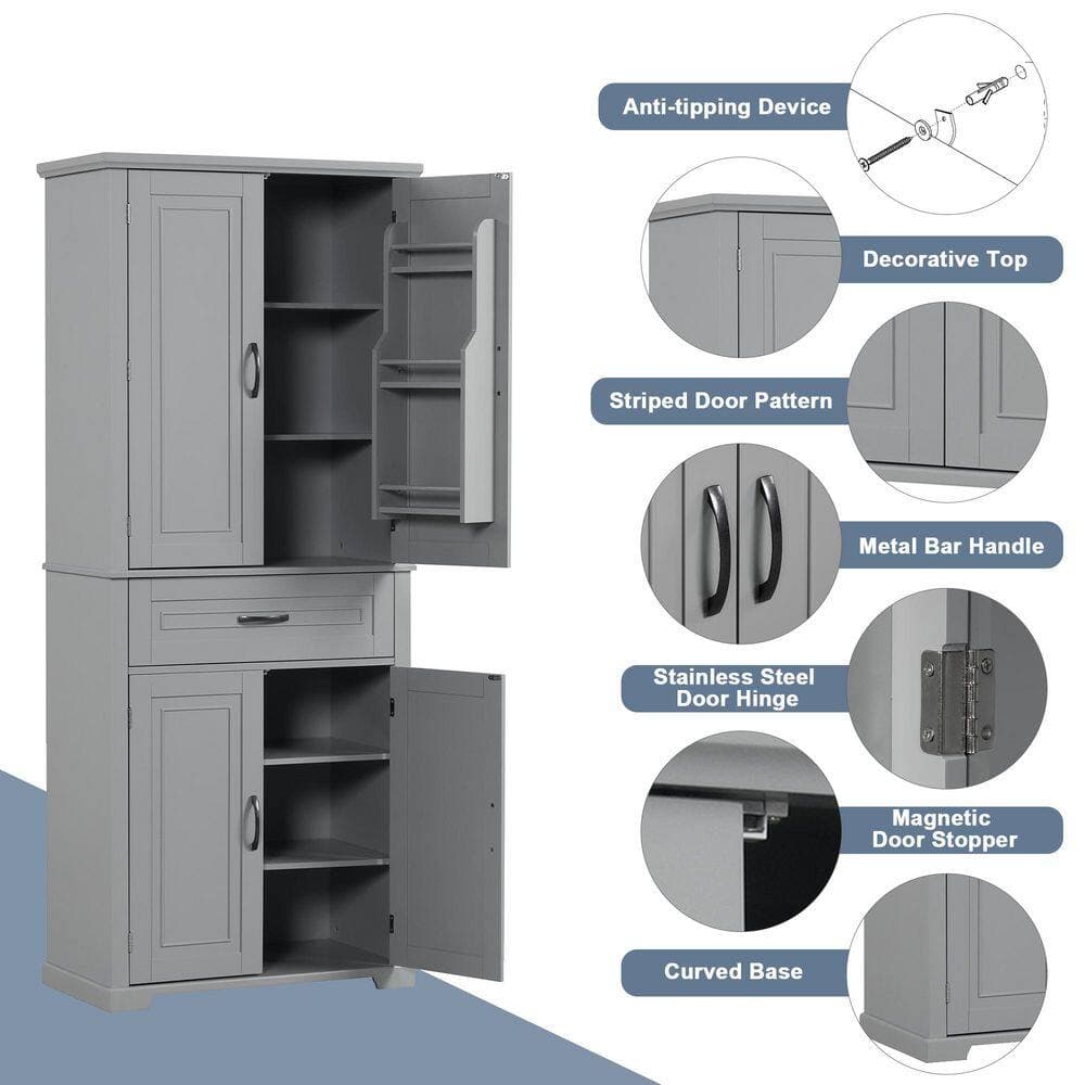 Buruis 29.9 in. W 15.7 in. D 72.2-in. H Linen Cabinet with Door and Drawer, Multiple Storage Space, Adjustable Shelf (3)