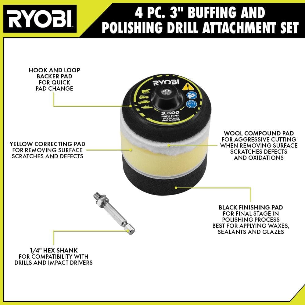 RYOBI Buffing and Polishing Drill Attachment Set (4-Piece) (3)