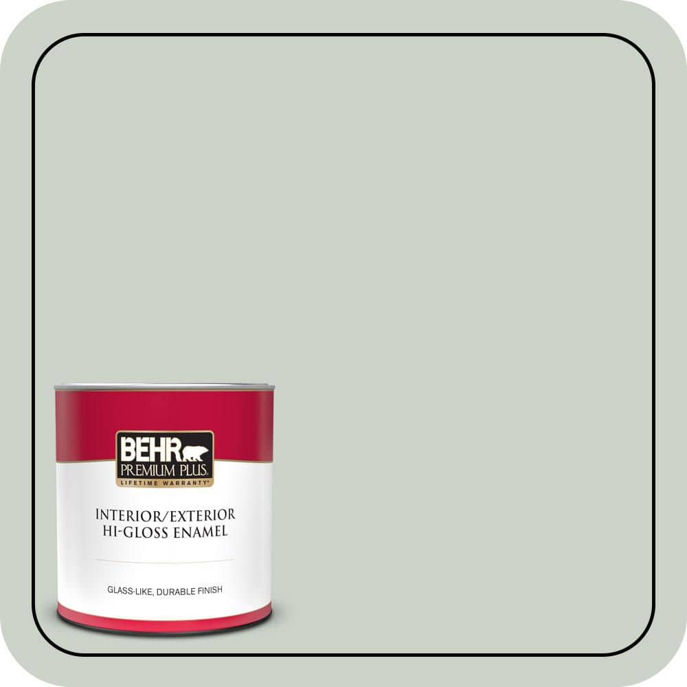 BEHR PREMIUM PLUS 1 qt. #MQ3-48 Shy Green Hi-Gloss Enamel Interior/Exterior Paint & Primer