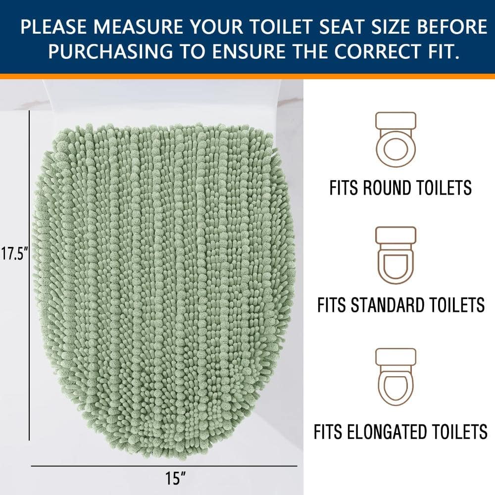 Unbranded 17.5 x 15 in. Soft Chenille Non-Slip PVC-Backed Machine Washable Toilet Lid Cover in Sage Green (2)
