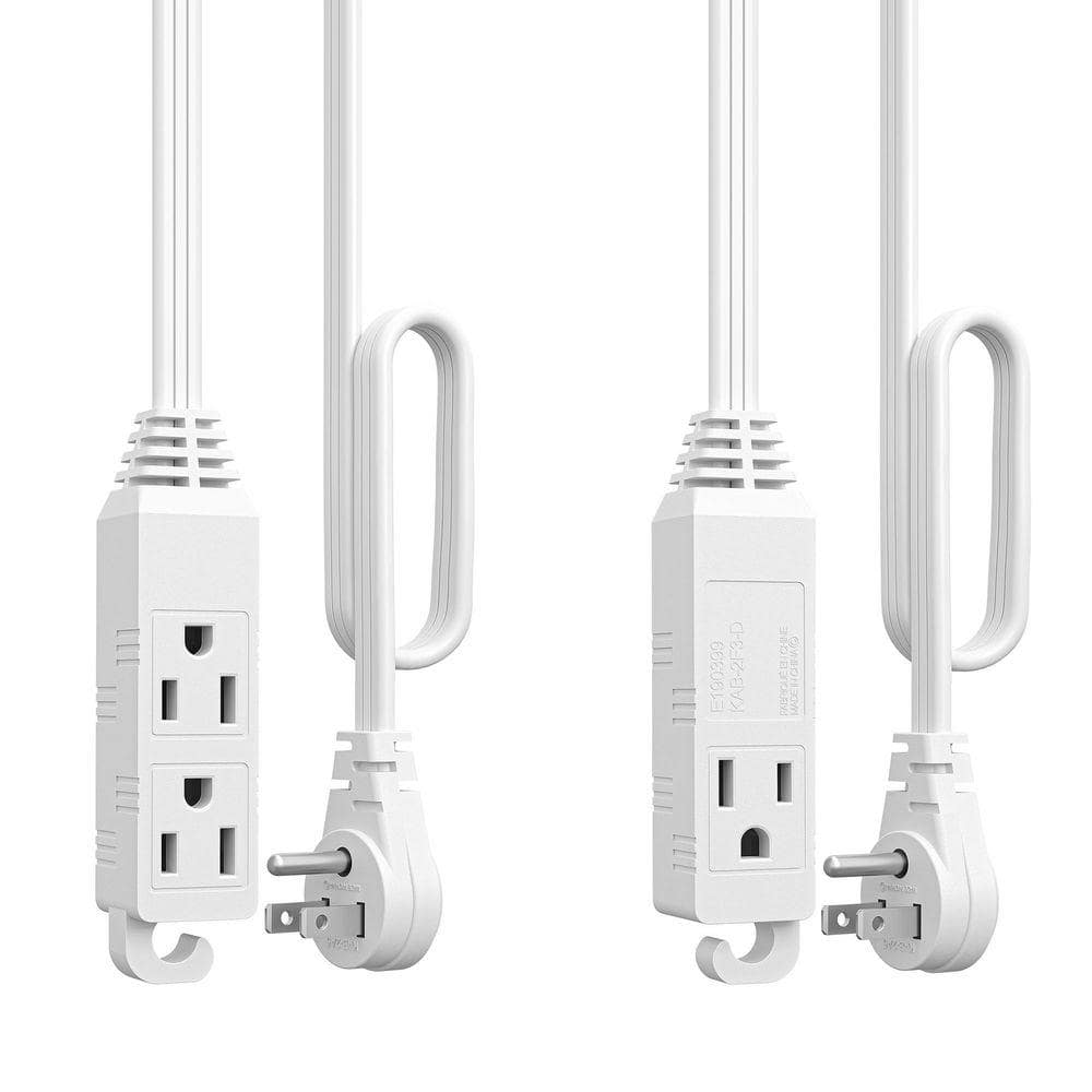 DEWENWILS 3 ft. 16/3 Gauge Indoor Extension Cord with 3-Prong 3 Outlets and SPT-3 Cord, White, 2 Pack