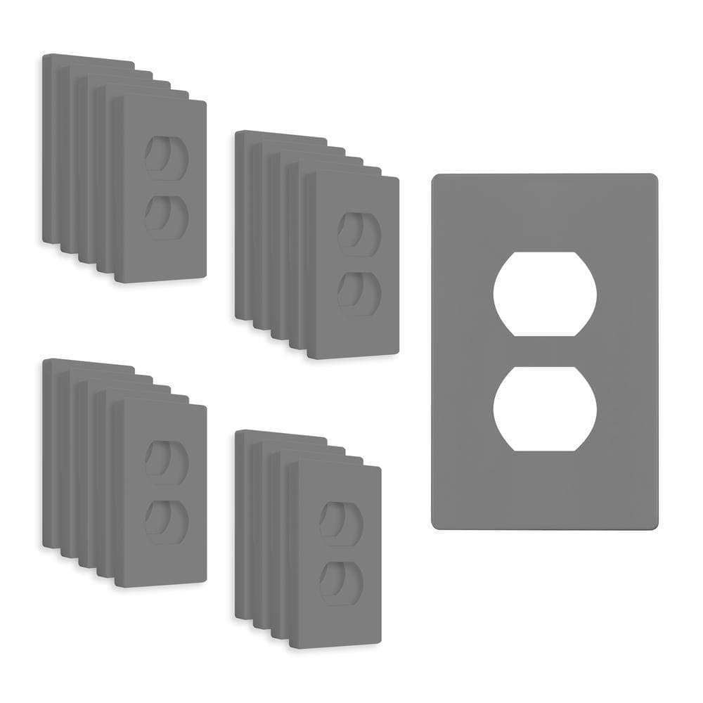 ENERLITES 1-Gang Gray Duplex Outlet Plastic Screwless Wall Plate (20-Pack)