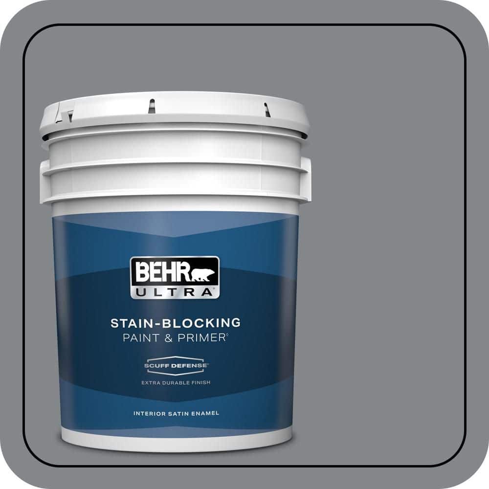 BEHR ULTRA 5 gal. #N500-5 Magnetic Gray color Extra Durable Satin Enamel Interior Paint & Primer
