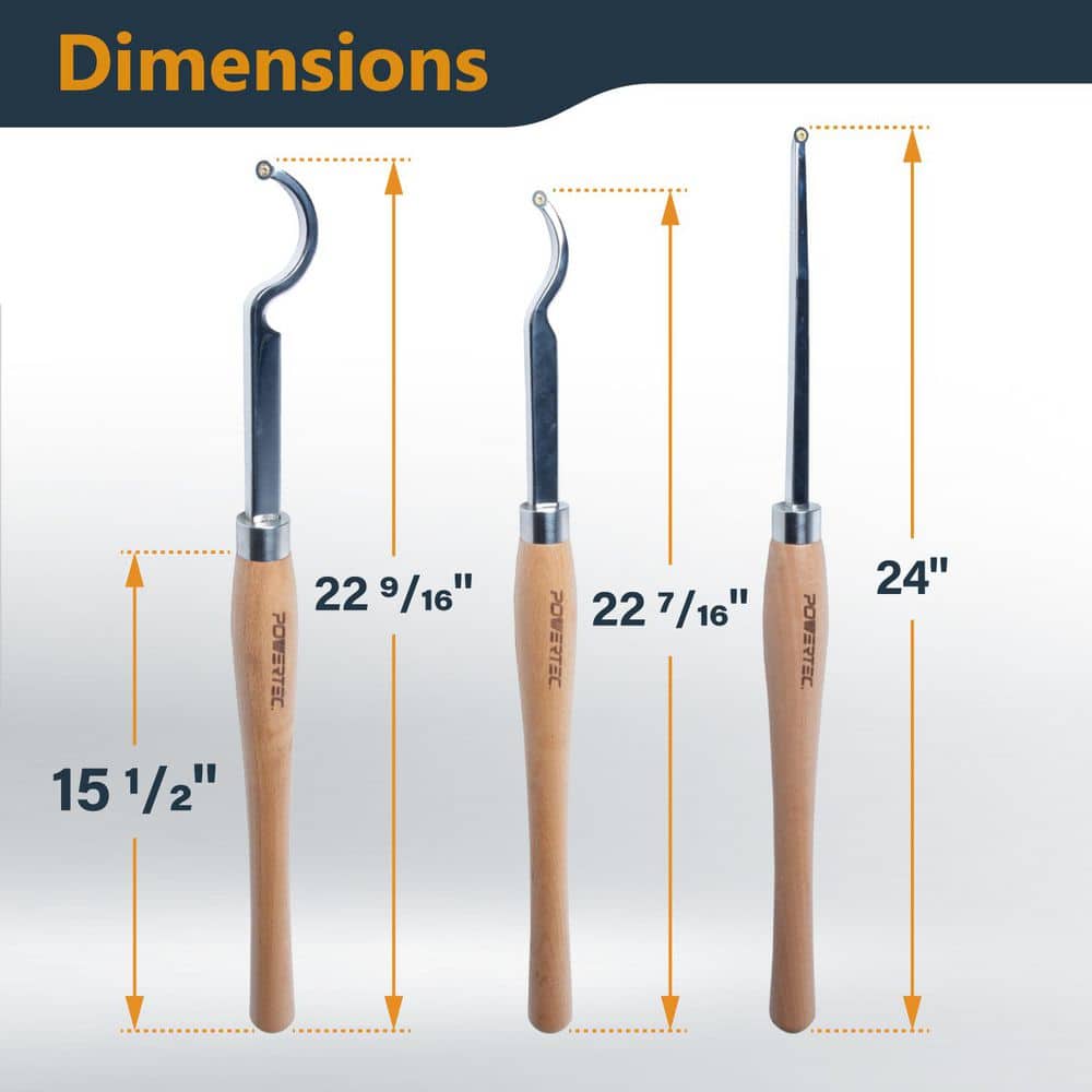 ‎POWERTEC 3-Piece Carbide Wood Lathe Chisel Set with Straight, Shallow and Deep Swan Neck Tools, Replaceable Tips for Hollowing (3)