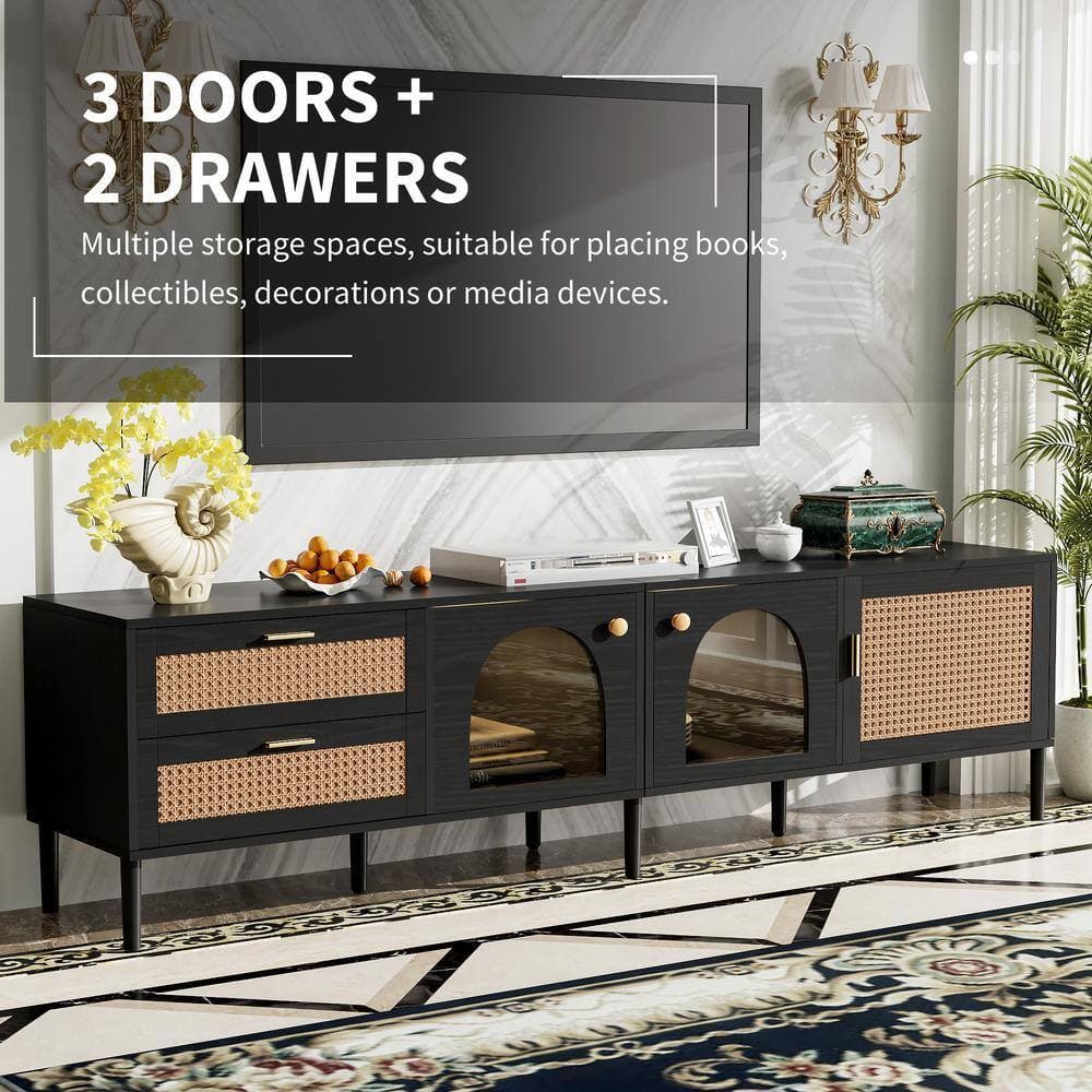 COWLOWN 70.8 in. W x 15.7 in. D x 19.6 in. H Bathroom Black Linen Cabinet (3)