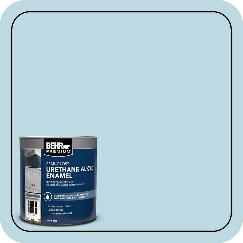 BEHR PREMIUM 1 qt. #S460-1 Air Blue Semi-Gloss Enamel Urethane Alkyd Interior/Exterior Paint (1)