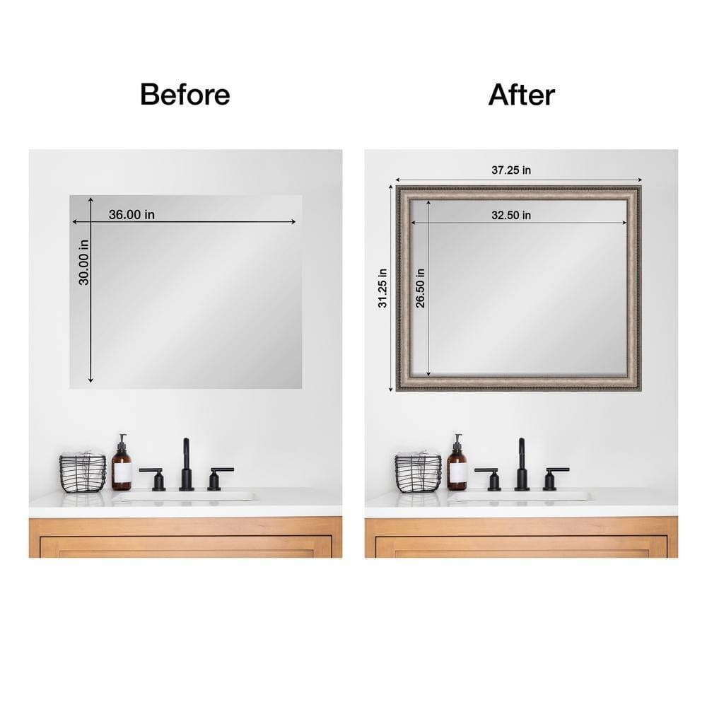 Amanti Art Mirror Makeover Lyla Ornate Silver 31.25 in. W x 37.25 in. H Bathroom Mirror Frame Border Kit-Fits a 30 x 36 mirror (2)