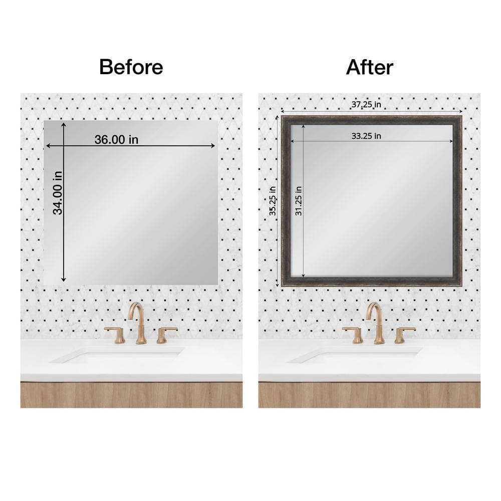 Amanti Art Mirror Makeover Bark Rustic Char Narrow 35.25 in. W x 37.25 in. H Bathroom Mirror Frame Border Kit-Fits a 34x36 mirror (2)