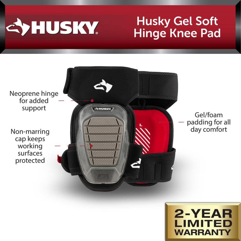 Husky Gray Gel Soft Cap Neoprene Hinge Knee Pad with Adjustable Straps (3)