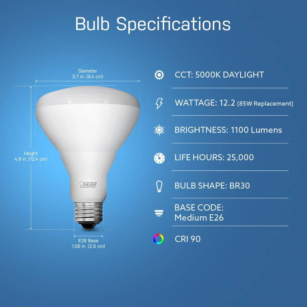 Feit Electric 85-Watt Equivalent BR30 Dimmable CEC 90+ CRI Recessed CEC Title 20 E26 Flood LED Light Bulb, Daylight 5000K (2-Pack) (3)