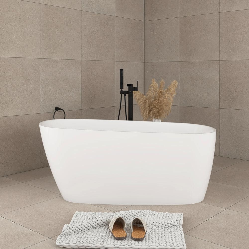 Unbranded 59 in. x 28 in. Soaking Bathtub with Reversible Drain in Glossy White (3)