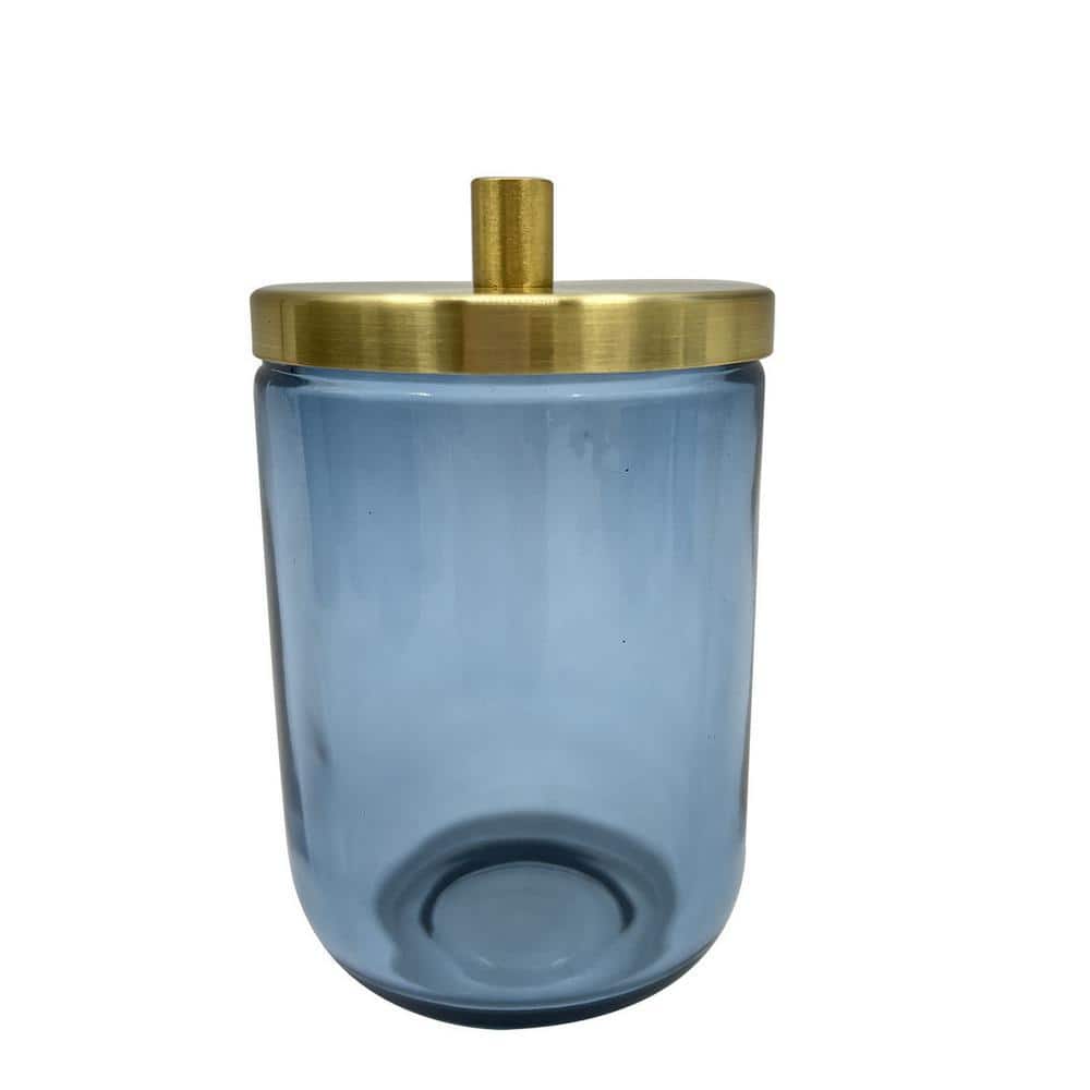 m MODA at home enterprises ltd. JASPER COTTON JAR GLASS BLUE W/GOLD (1)