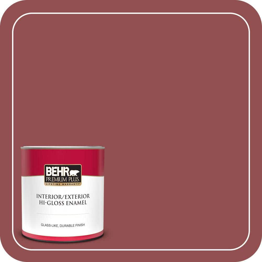 BEHR PREMIUM PLUS 1 qt. #PPU1-08 Pompeian Red Hi-Gloss Enamel Interior/Exterior Paint & Primer (1)