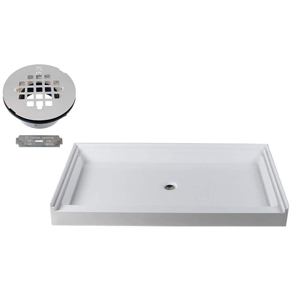 Westbrass 60 in. 36 in. Single Threshold Alcove Shower Pan Base with Plastic Drain (1)