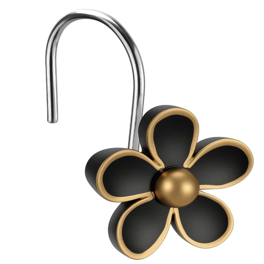 Unbranded Flower Themed Stainless Steel and Resin Decorative Shower Curtain Hooks Rings for Bathroom Gold Black