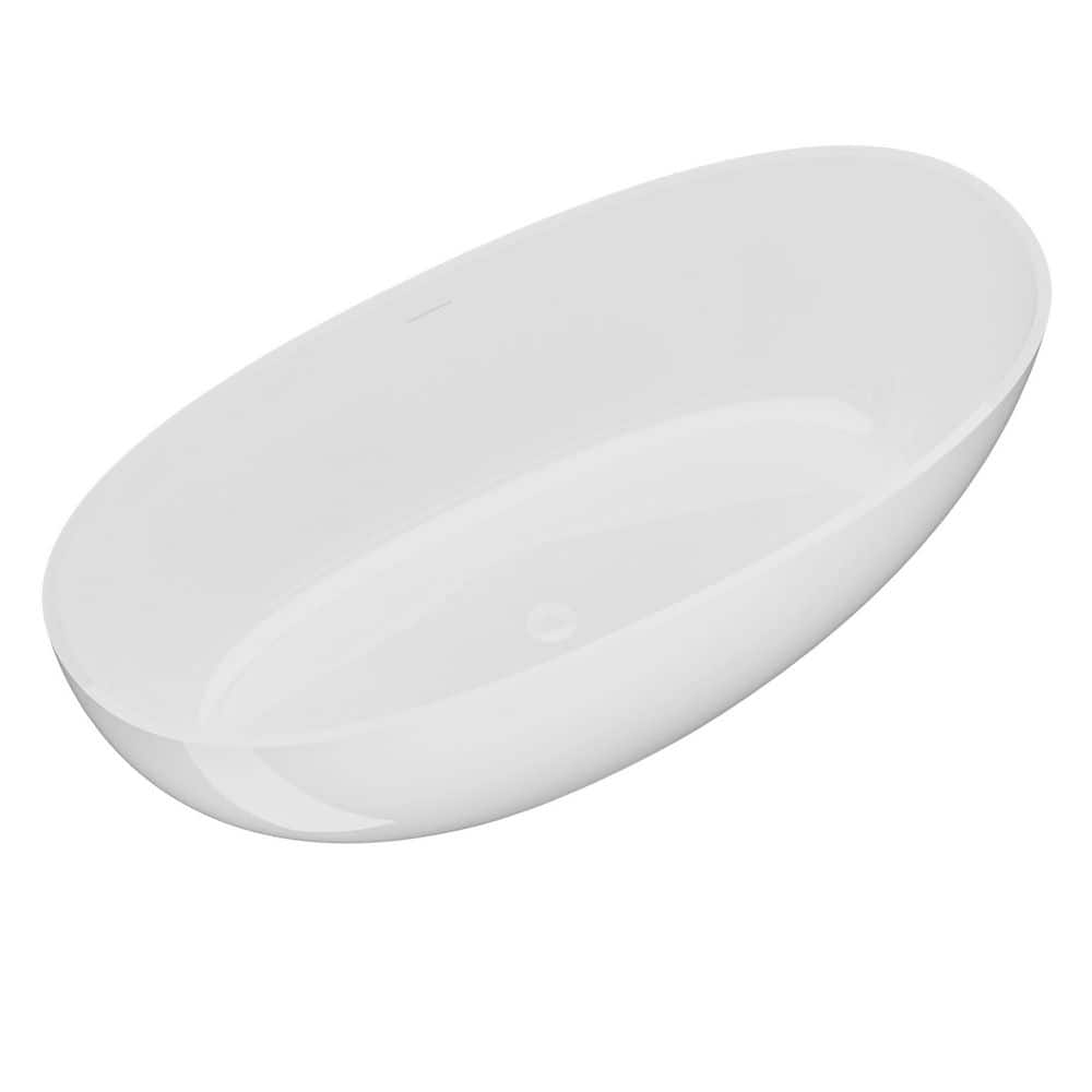 LIVACA 65 in. x 29.5 in. Freestanding Soaking Bathtub with Center Drain in Glossy White, Handcrafted Solid Surface Stone Resin (1)