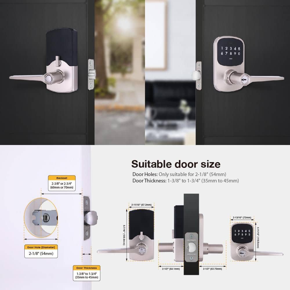 Defiant Compact Touch Satin Nickel Electronic Touchpad Keyed Entry Door Handle with Freedom Style Lever (3)