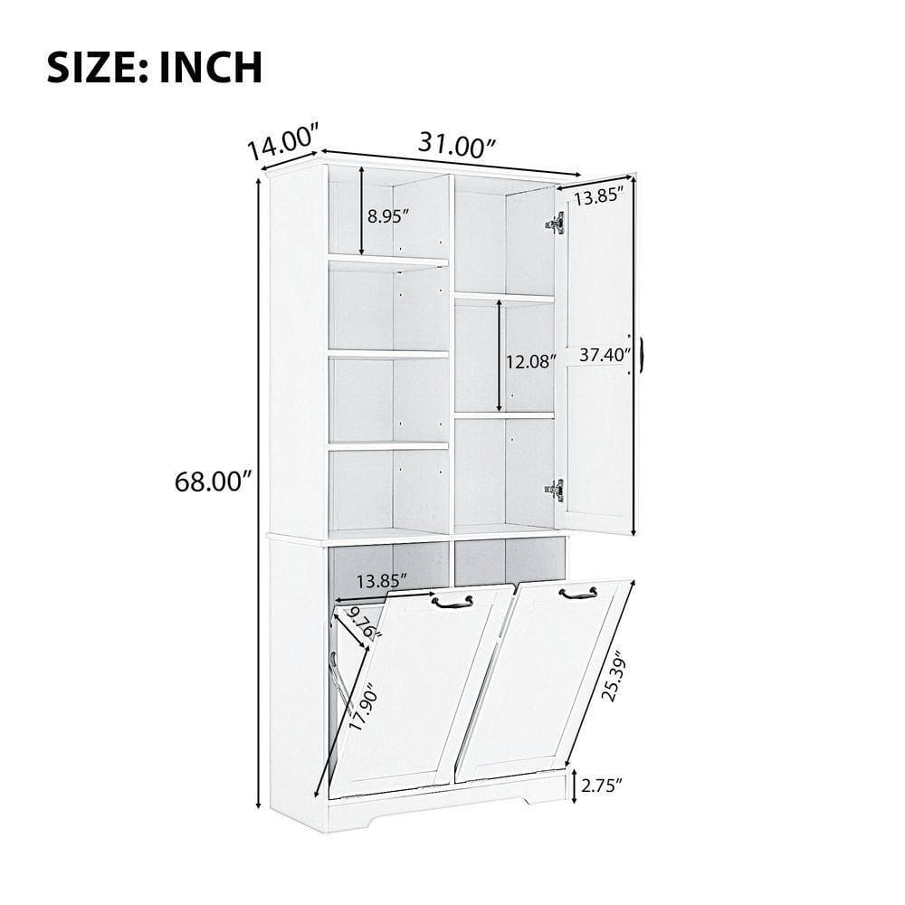 COWLOWN 31 in. W x 14 in. D x 68 in. H Bathroom White Linen Cabinet (2)