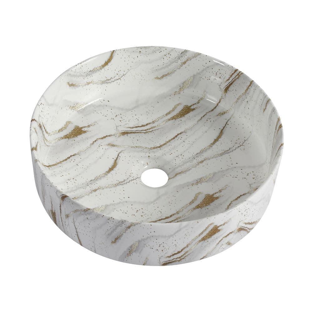Tatahance 15.7 in. W x 15.7 in. D Round Above Counter Pedestal Sink Base in White Background with Golden Lines (1)
