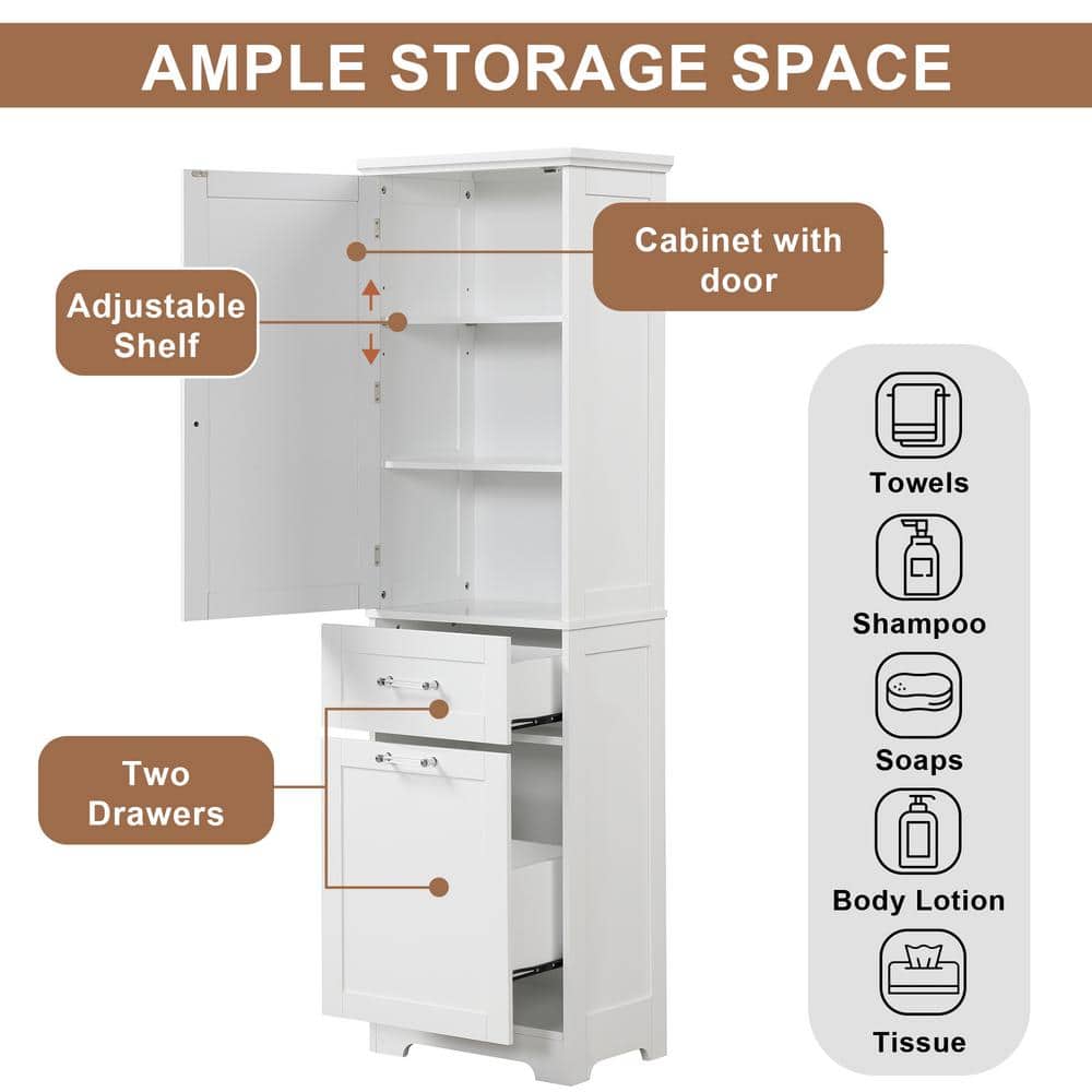 Unbranded 20 in. W 13 in. D 68.1 in. H MDF Board Freestanding Bathroom Linen Cabinet with Drawers, Adjustable Shelf (3)