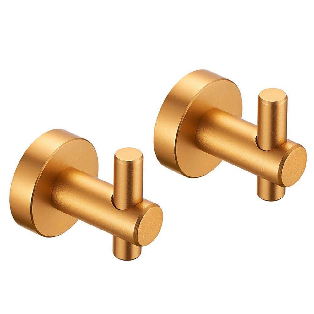 Tileon Brushed Gold Aluminum Alloy Wall-Mounted Knob Robe/Towel Hook, Bathroom Wall Hanging Hook with Round Base (2-Pack) (1)