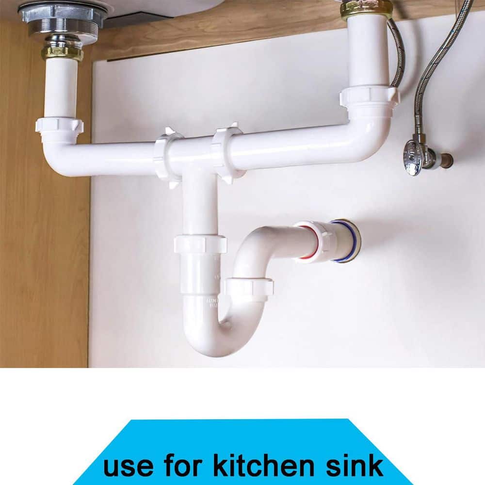 Helhom 1 Pack Fit 1-1/2 in. Plastic White P Trap for Bathroom Kitchen Sink Drain Pipe Tubular Kit with White Threaded Adapter (2)