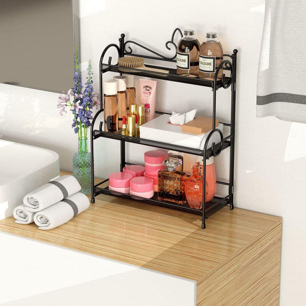 Dracelo 11.8 in. W x 5.8 in. D x 16.6 in. H 3 Tier Black Bathroom Organizer Countertop Shelf (3)