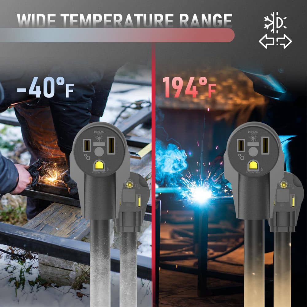 Yichuhaoxi 40 ft. 8 AWG 3 Conductors 250V Black STW Heavy Duty Power Extension Cord for Welding Machines, NEMA 6-50P to 6-50R (3)