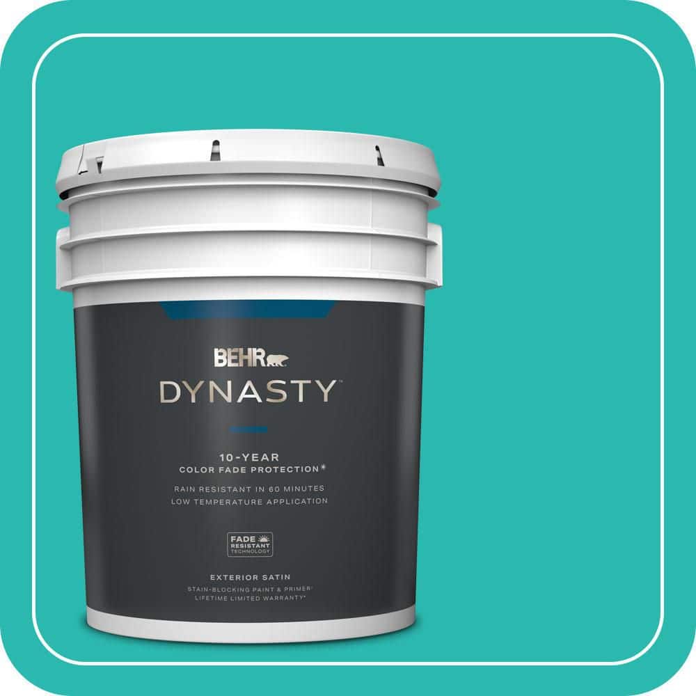 BEHR DYNASTY 5 gal. #P450-5 Island Aqua Satin Enamel Exterior Stain-Blocking Paint & Primer
