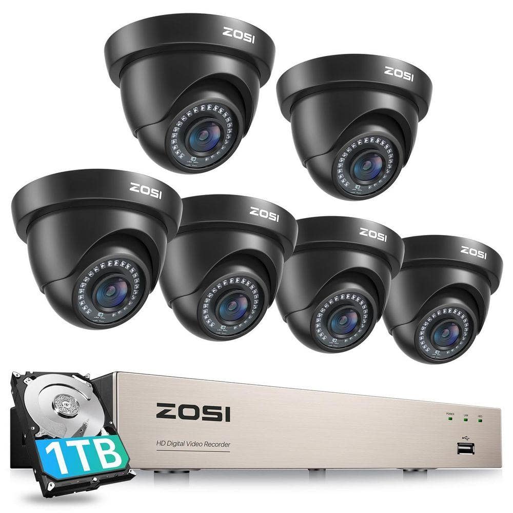 ZOSI 8-Channel 2MP 1TB HDD DVR Home Surveillance System with 6-Wired Outdoor Dome Cameras (1)