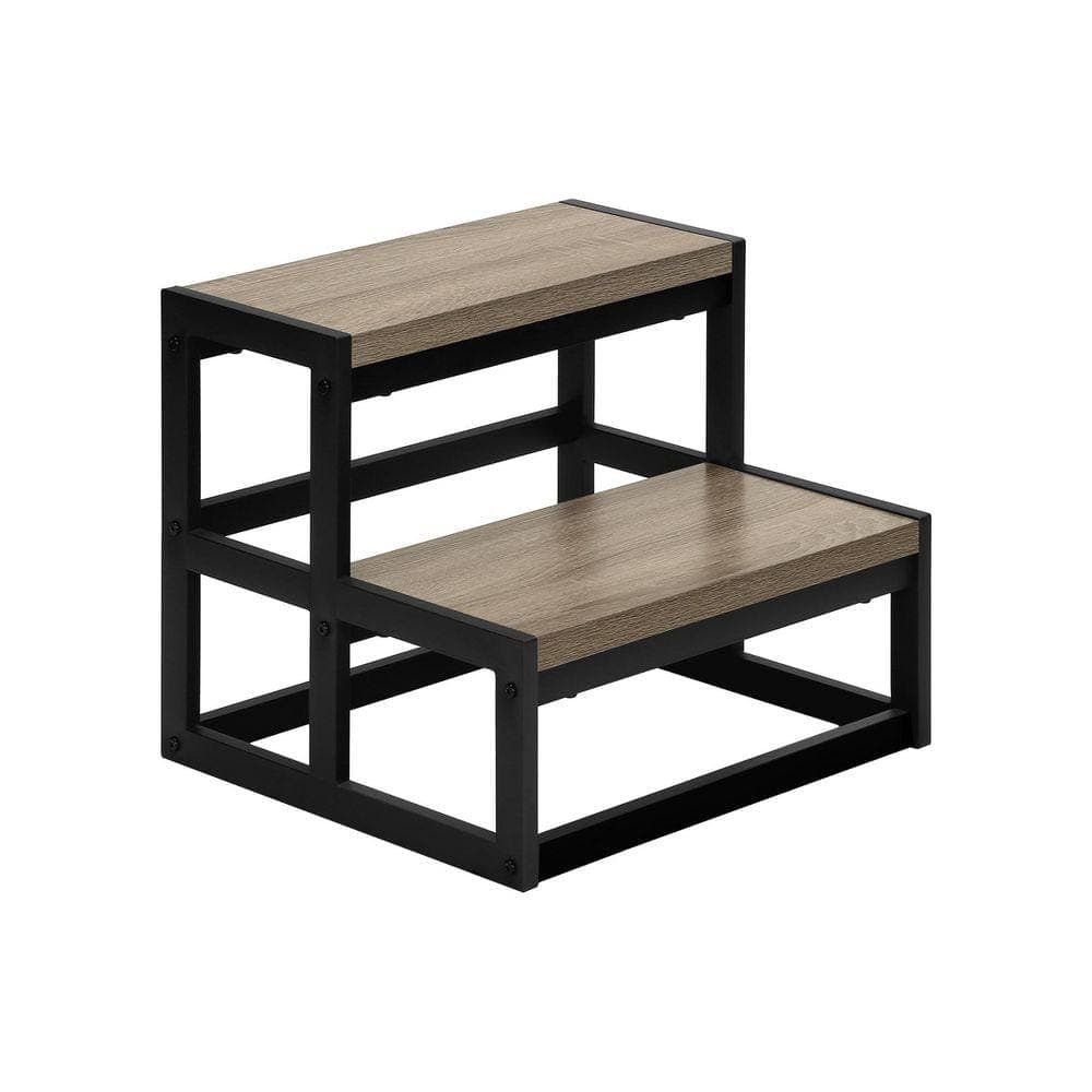 KIWDZFU 2-Step 5.25 ft. Reach Ladder for Kitchen and Bedroom, Black Metal Frame, Wood-Look Laminate Steps, 300 lbs Capacity