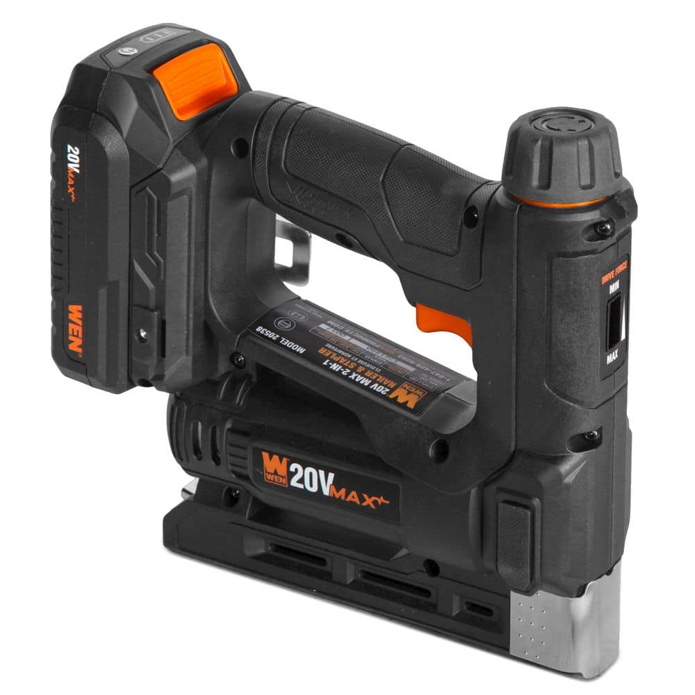 WEN 20V Max Cordless 2-in-1 5/8 in. 18-Gauge Brad Nailer & T50 Crown Stapler w/ 2. 0Ah Battery and Charger (20539) (2)