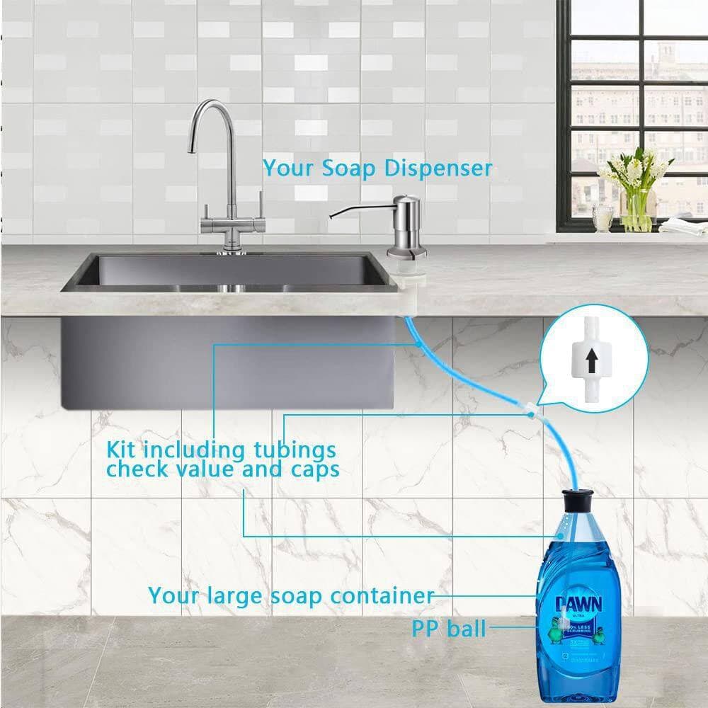 Wudkey Brushed Nickel Countertop Soap Dispenser for Kitchen Sink, with 47 in. Silicone Extension Tube to Reduce Refill Times (2)