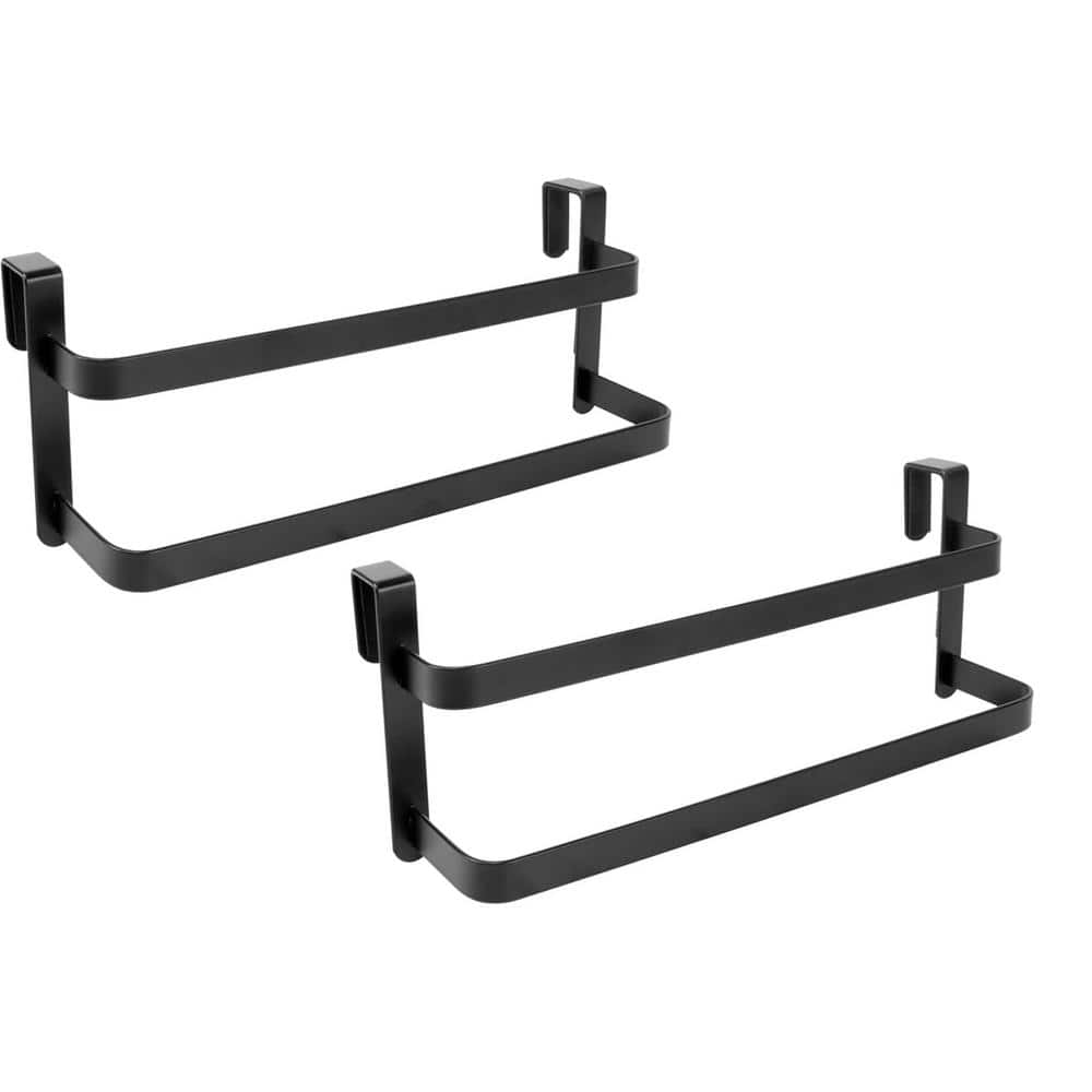 Anqtovp 10.39 in. Over-the-Door Towel Bar, 2-Tier for Bathroom Cupboard, Holds Hand/Dish Towels and Washcloths in Black (2-Pack) (1)