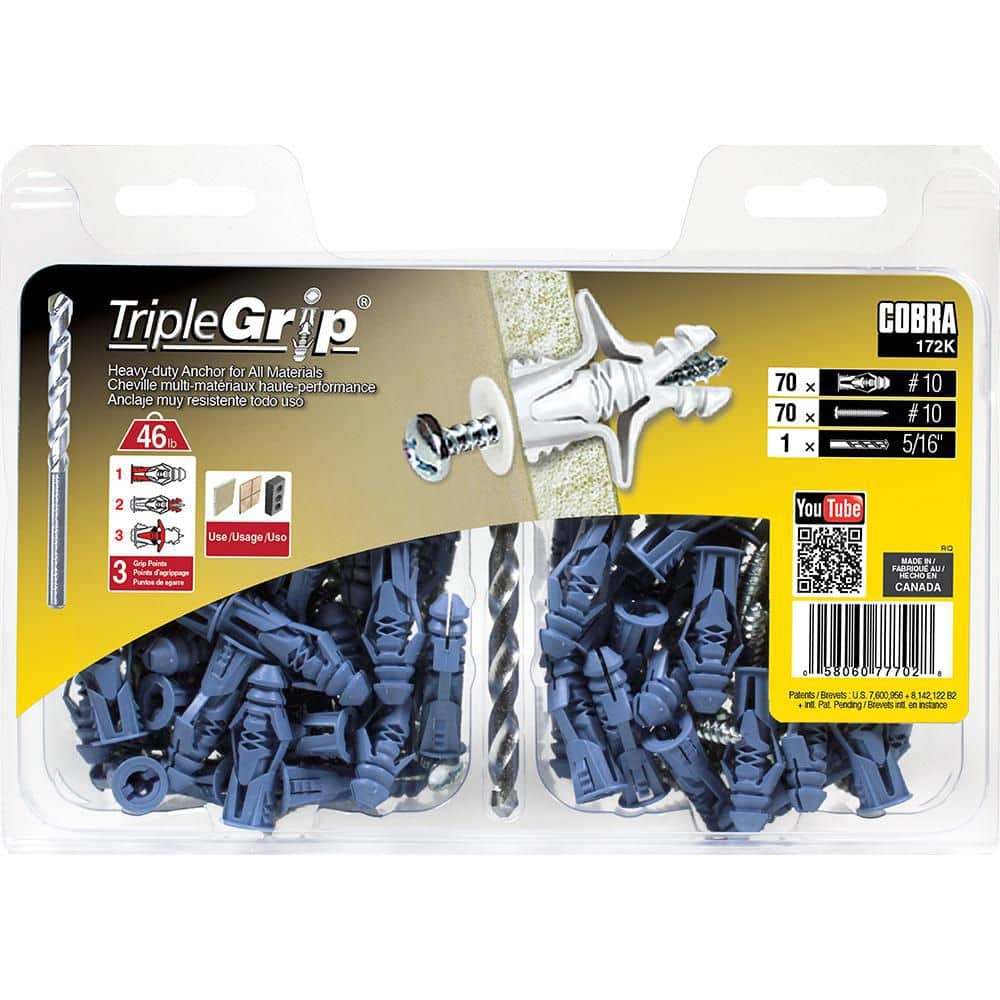 Cobra Anchors #10 x 1-1/2 in. Plastic Self-Drilling with Screw Philips and Slot Head 46lbs. Anchors (70-Pack) (2)